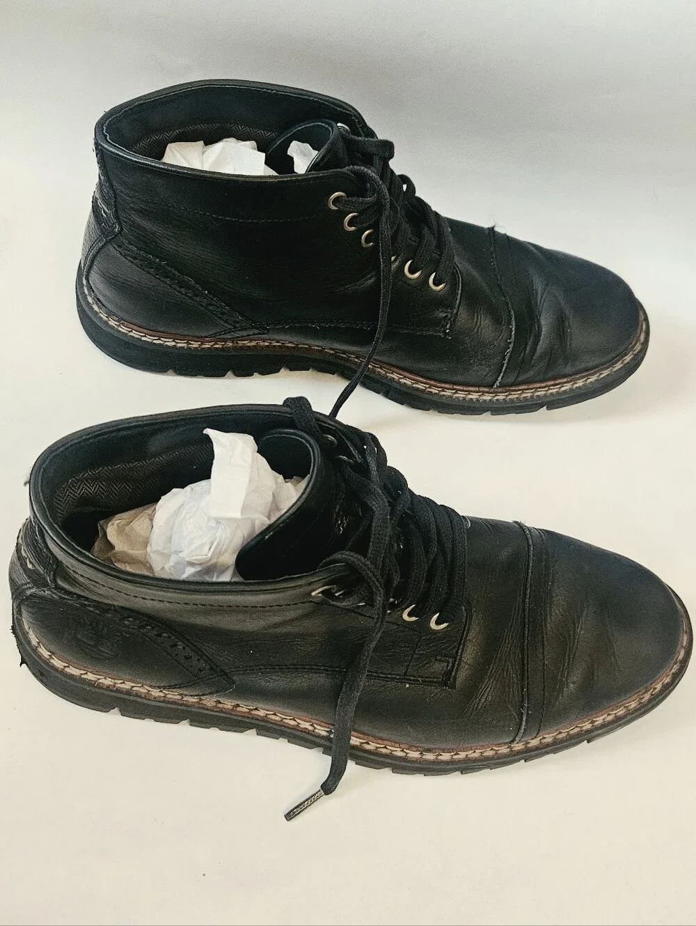 Timberland Black Leather Lace Up Combat Boots Men's Size 8.5